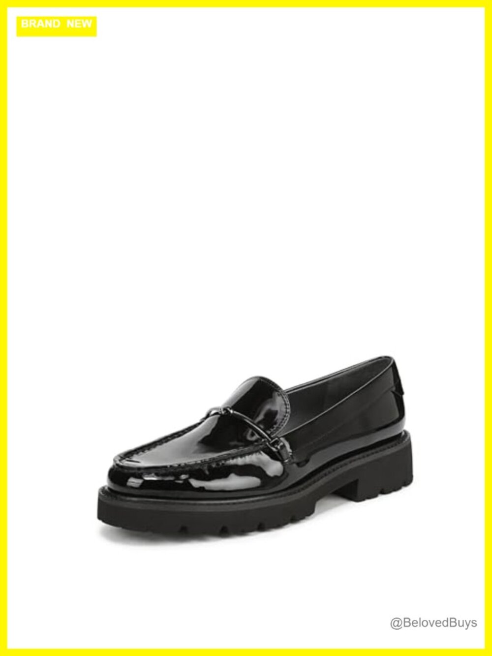 Patent Faux Leather Lug Sole Slip On Loafers Round Toe 1.4 Inch Heel